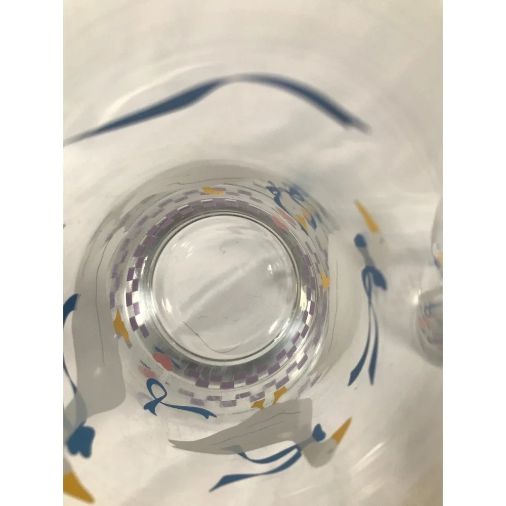 Vintage 80s Country Goose Drinking Glasses White Blue Ribbon Hearts Set of 2
